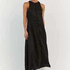 DISSH GEORGIE BLACK LINEN HIGH NECK DRESS